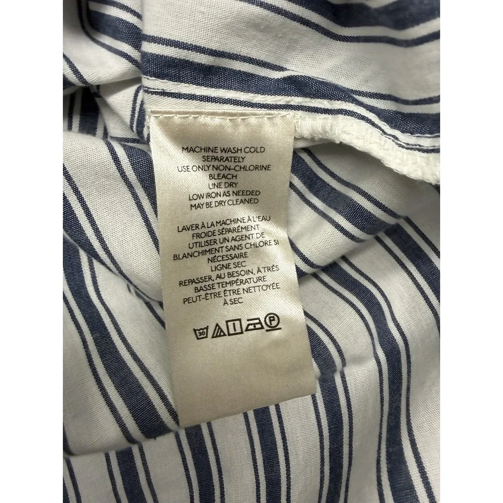 Maeve Anthropologie Blue Stripe Button Down Shirt XL Relaxed Oversized Coastal - Picture 8 of 10